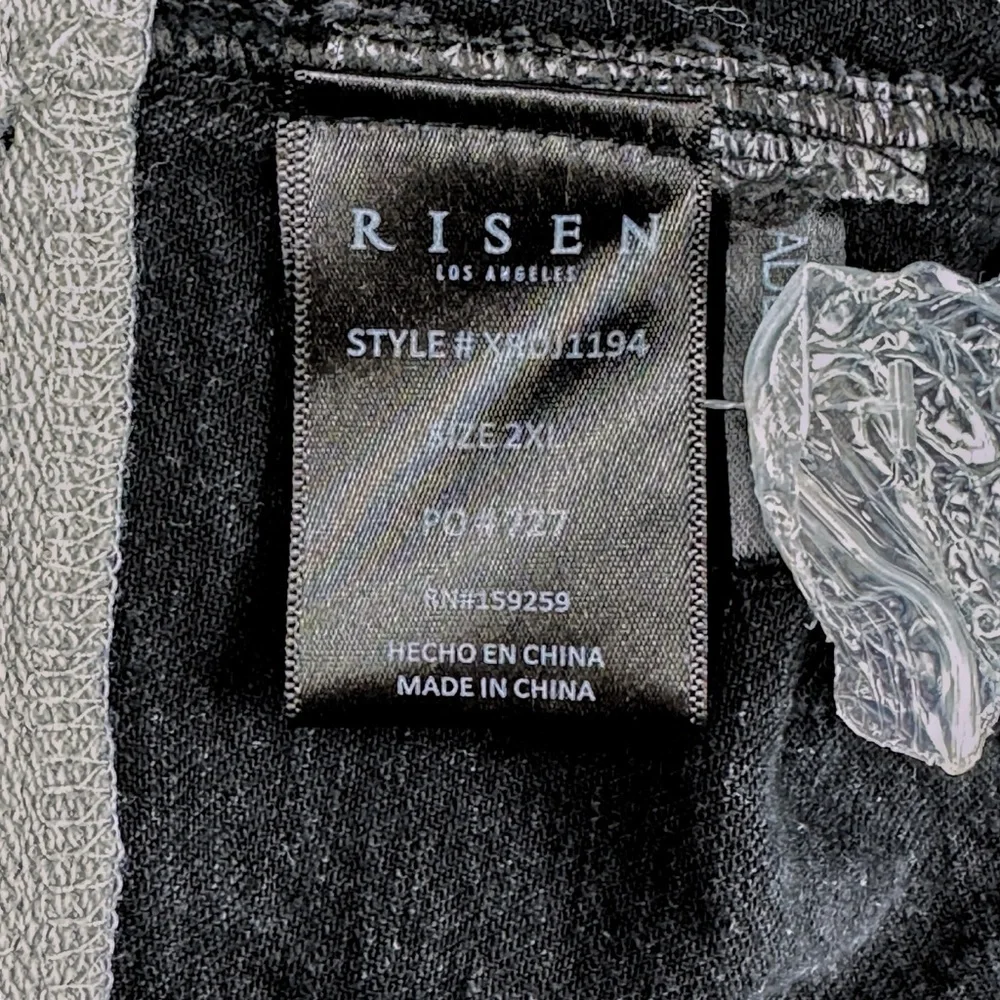 Risen Layered Denim Jacket Removable Hood Womens 2XL Black Distressed Gray Terry